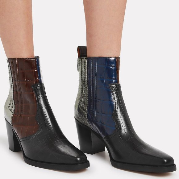 Ganni Shoes - GANNI Western Colorblock Leather Ankle Boots Size 7